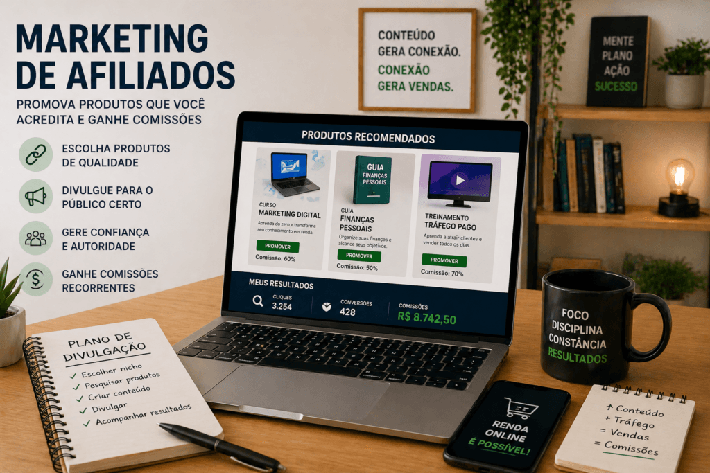 marketing de afiliados para iniciantes promovendo produtos e ganhando comissões online