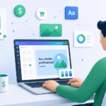 pessoa criando designs no computador para ganhar dinheiro online com Canva