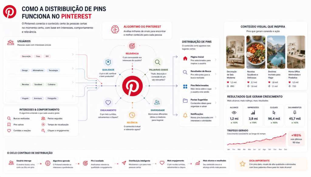 como o algoritmo do pinterest distribui pins