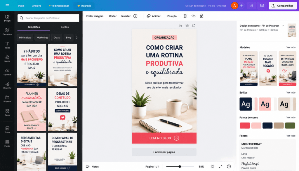 usar canva para criar pins para pinterest