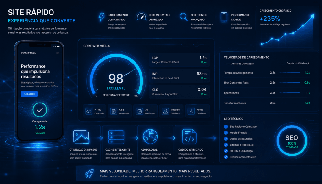 Otimização de velocidade e melhoria dos Core Web Vitals
