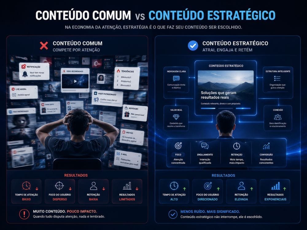 Diferença entre conteúdo comum e conteúdo otimizado para atenção