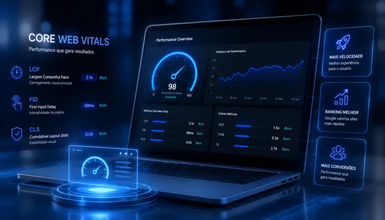 Core Web Vitals mostrando métricas de performance e experiência da página no Google