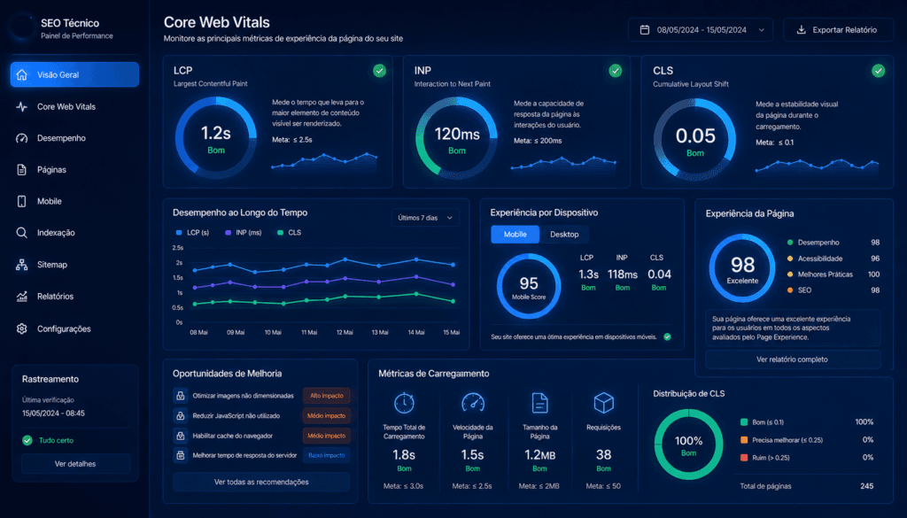 Core Web Vitals e experiência da página dentro do SEO técnico