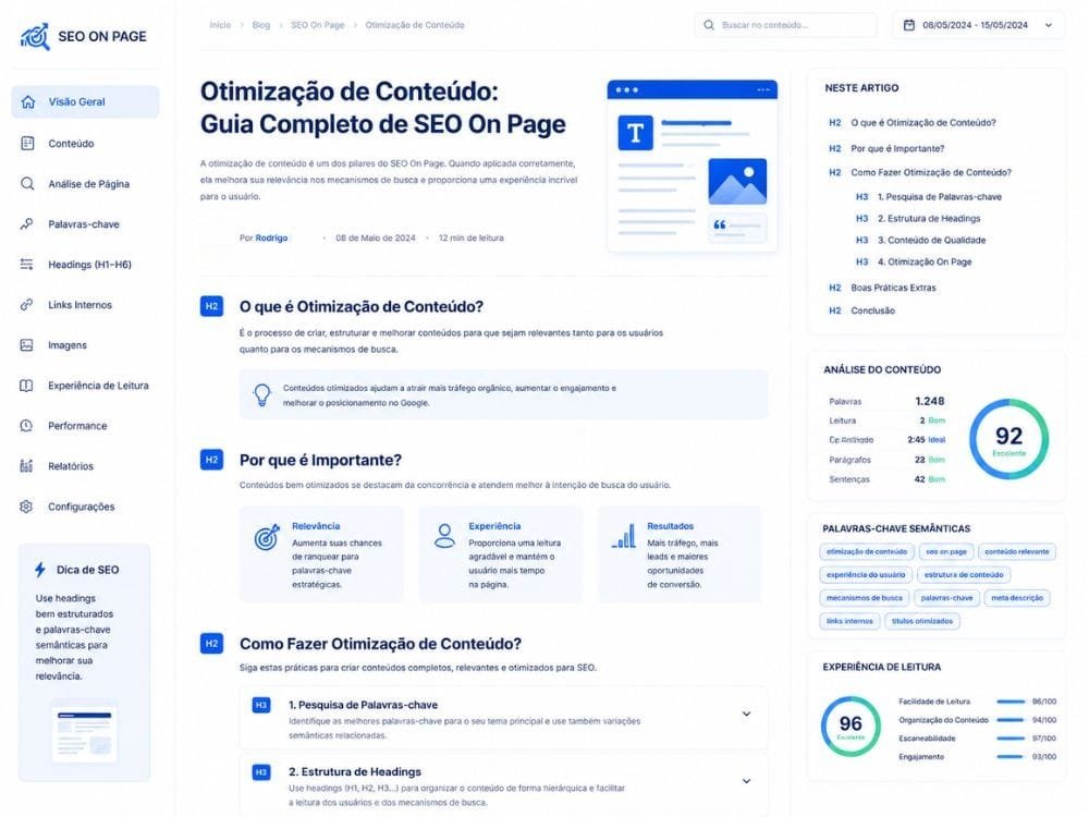 Estrutura organizada de conteúdo para SEO On Page e experiência de leitura
