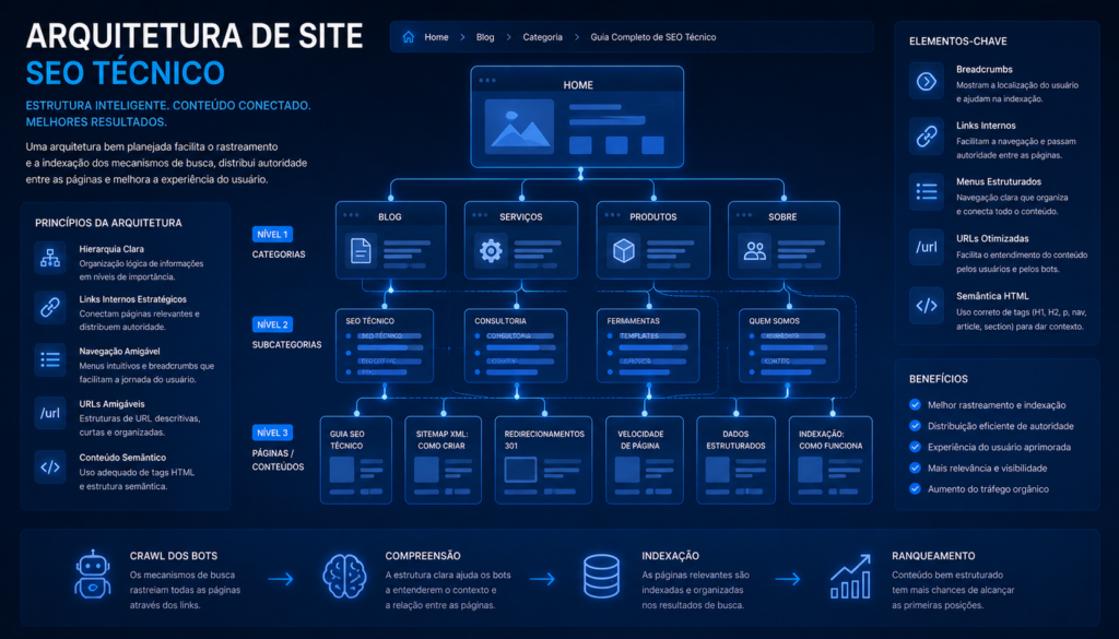 Estrutura de site organizada para SEO técnico e experiência do usuário