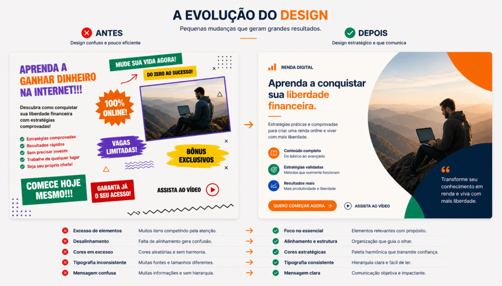 como melhorar templates profissionais no canva antes e depois
