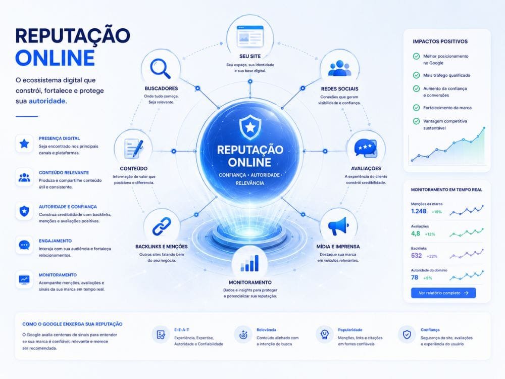 Reputação digital e sinais externos influenciando autoridade no SEO